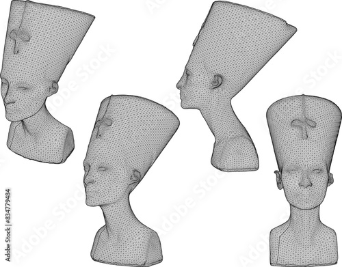 Sketch illustration vector detailed design drawing of egyptian queen nefertiti statue
