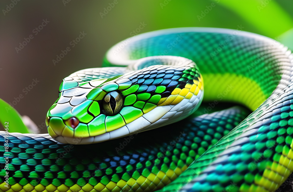 Close-up of a venomous Eastern Green snake Mamba (Dendroaspis angusticeps) Close-up of a venomous Eastern Green snake Mamba (Dendroaspis angusticeps)