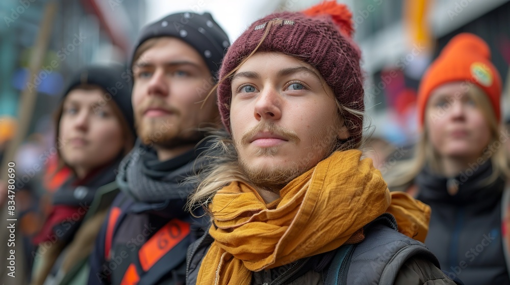 A group of protestors rallying for climate action, showcasing the grassroots movement against global warming and environmental degradation. A group of protestors rallying for climate action, showcasing the grassroots movement against global warming and environmental degradation.