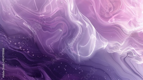 A mesmerizing flow art close-up, featuring a gradient from dark violet in the bottom left to a light lavender in the top right, interspersed with wisps of white and pink. photo