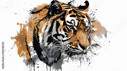 Tiger head in grunge style on white background. Vector illustration