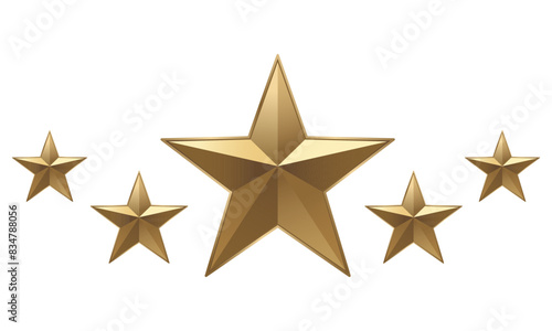 Set of 5 gold stars, for rating, review .Isolated on white background. Vector realistic five golden stars
