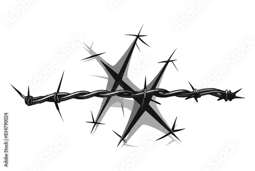 Barbed wire barriers stop investigate security protection care forbidden check isolated on white 