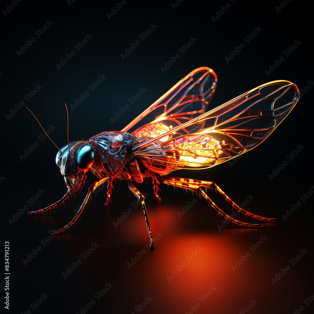 3d rendered Glowing feathers dragonfly isoalted on a black background 