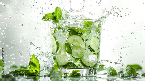 Fresh cocktail with lime slices isolated on white background,party green mojito drink classic,Summer homemade lemonade made from lime