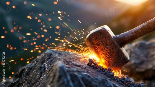 Hammer Striking Metal with Sparks. Generative ai © Scrudje