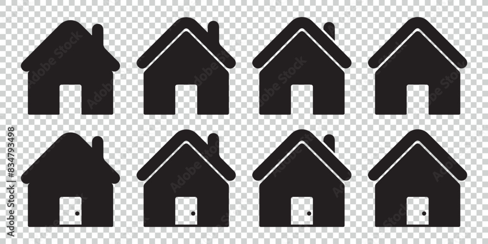 Flat House Icon Set - Vector Illustrations Isolated On Transparent Background Flat House Icon Set - Vector Illustrations Isolated On Transparent Background