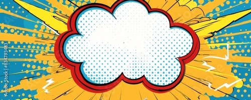 Retro comic book style background with blank speech cloud and colorful bursts photo