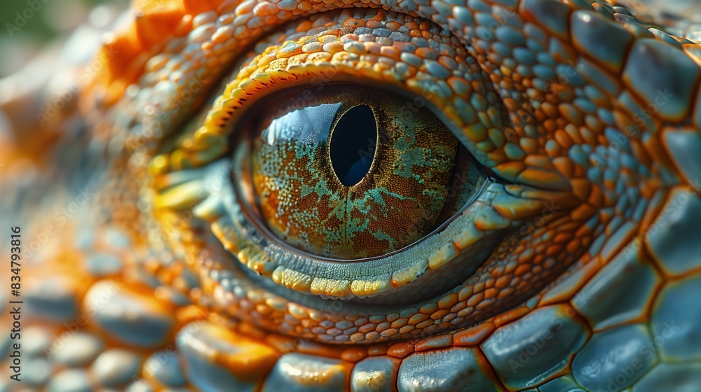Fototapeta premium Extreme close-up of a beautiful and impressive iguana eye. 