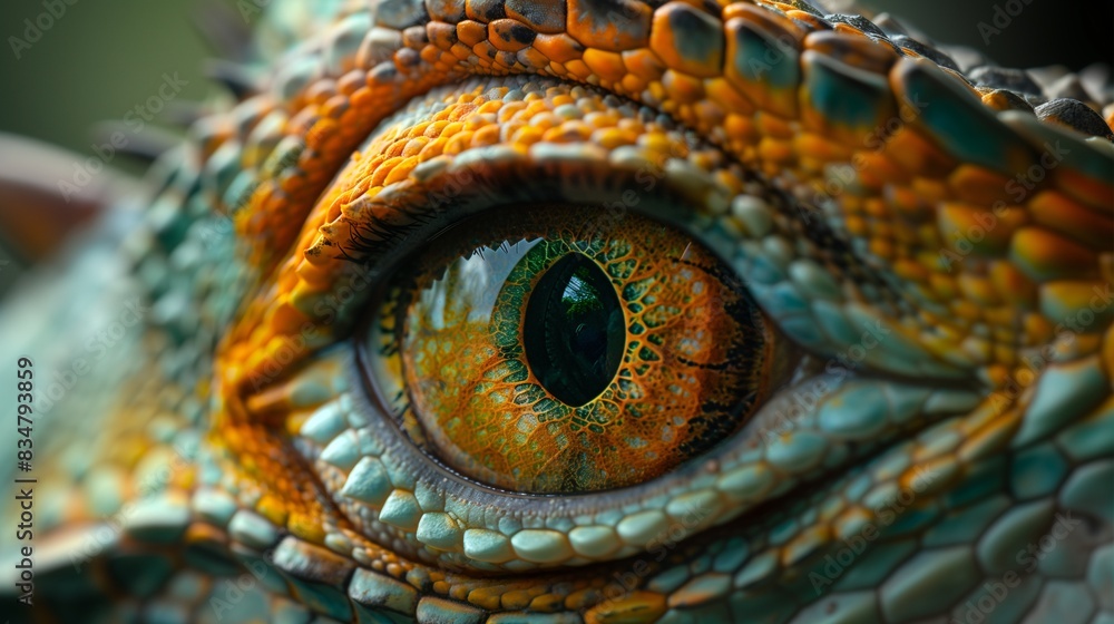 Fototapeta premium Extreme close-up of a beautiful and impressive iguana eye.