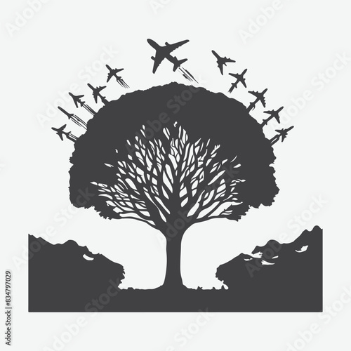 Print Majestic Plane Tree Silhouette, Nature's Timeless Beauty