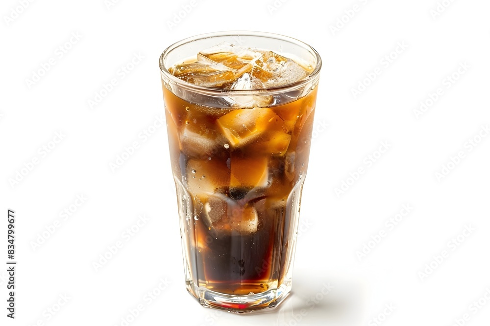 Icy Americano Coffee in a Transparent Glass on a White Background Icy Americano Coffee in a Transparent Glass on a White Background