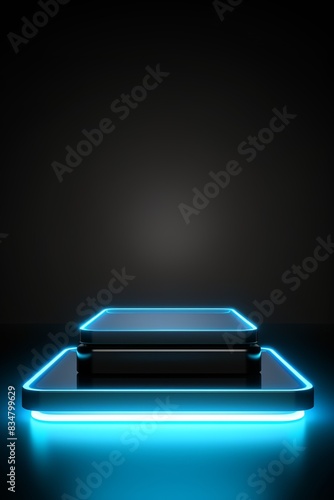 A glowing blue square on a black background