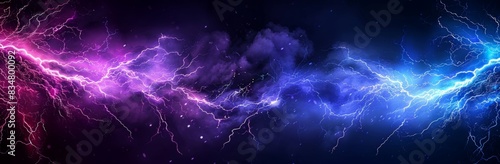 The motion of lighting on the dark background. Electric wave from side to side. Thunder shock effect. Bright blazing thunder light strike. Modern illustration of energy flow in the dark. photo