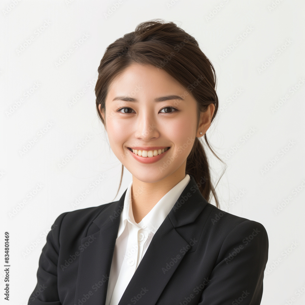 Professional Young Woman Smiling in Business Attire Professional Young Woman Smiling in Business Attire