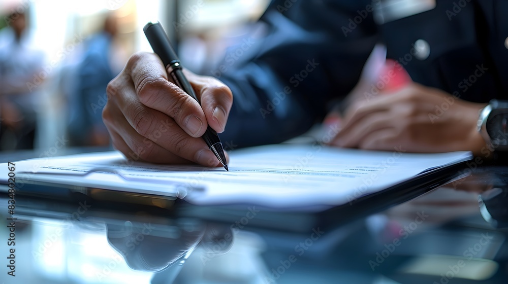 Diligent Police Officer Completing a Report in the Station Setting Diligent Police Officer Completing a Report in the Station Setting