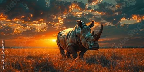 portrait of a wild rhino photo