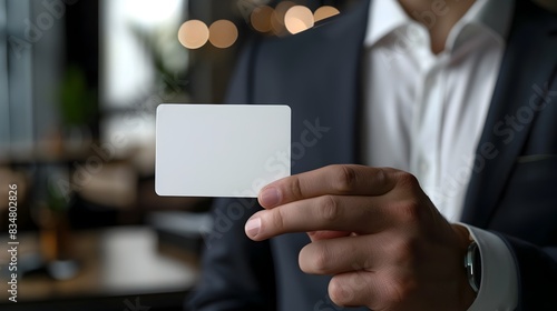 Professional Networking: Sales Representative Offering Business Card in Office Setting photo