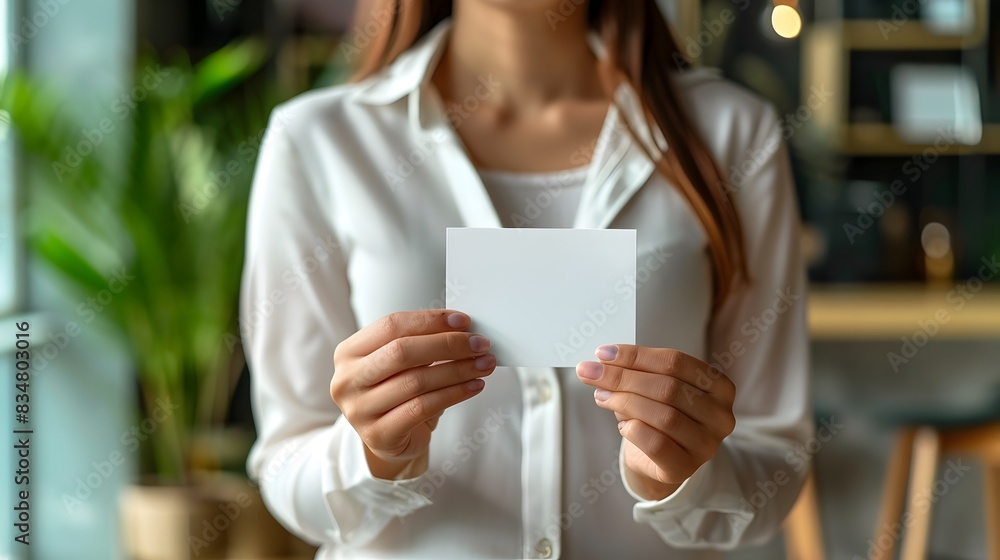 Sales Representative's Hands Offering a Professional Business Card in an Office Setting Sales Representative's Hands Offering a Professional Business Card in an Office Setting