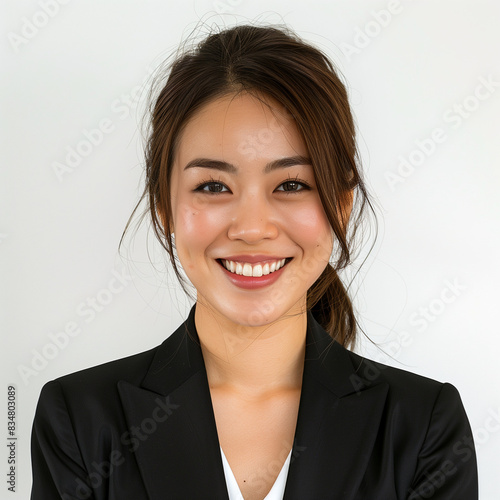 Professional Young Woman Smiling in Business Attire