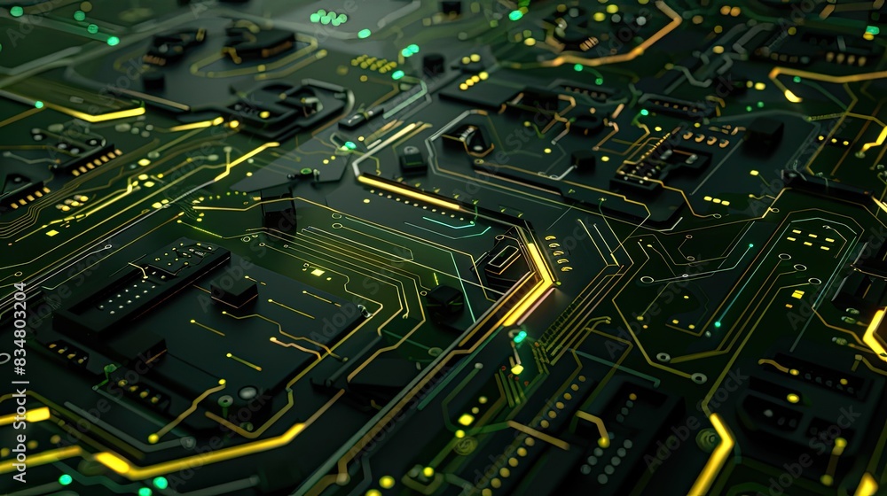 Features a circuit board with glowing blue lines and dots. Features a circuit board with glowing blue lines and dots.
