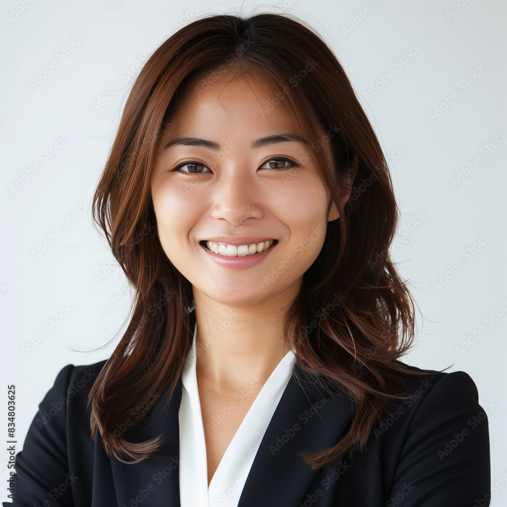 Professional Young Woman Smiling in Business Attire Professional Young Woman Smiling in Business Attire