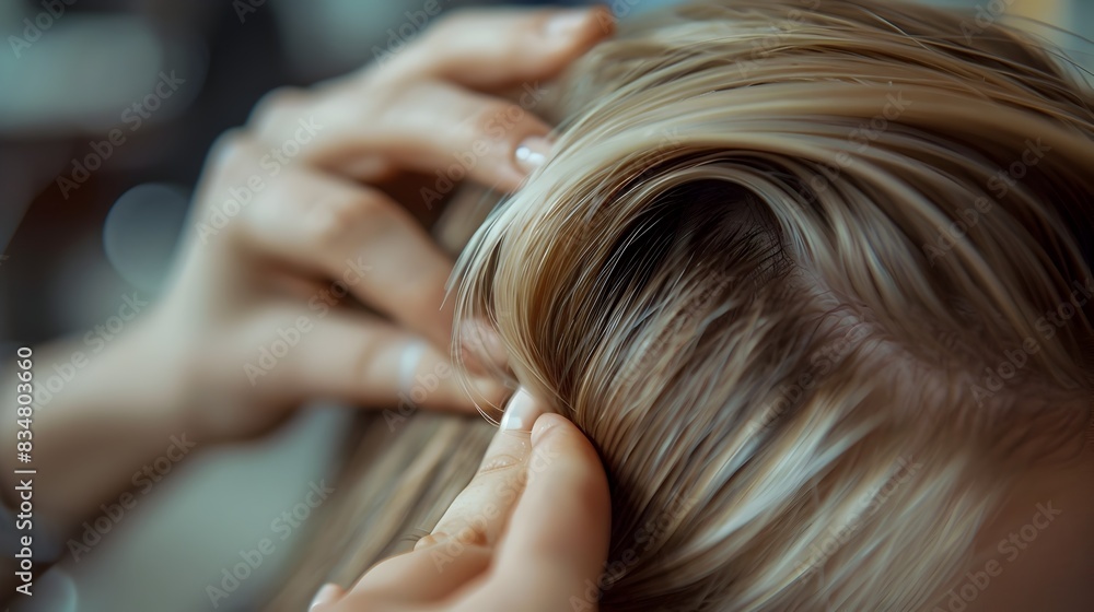 Fototapeta premium Close-up Hairdressing Session: Intricate Salon Styling