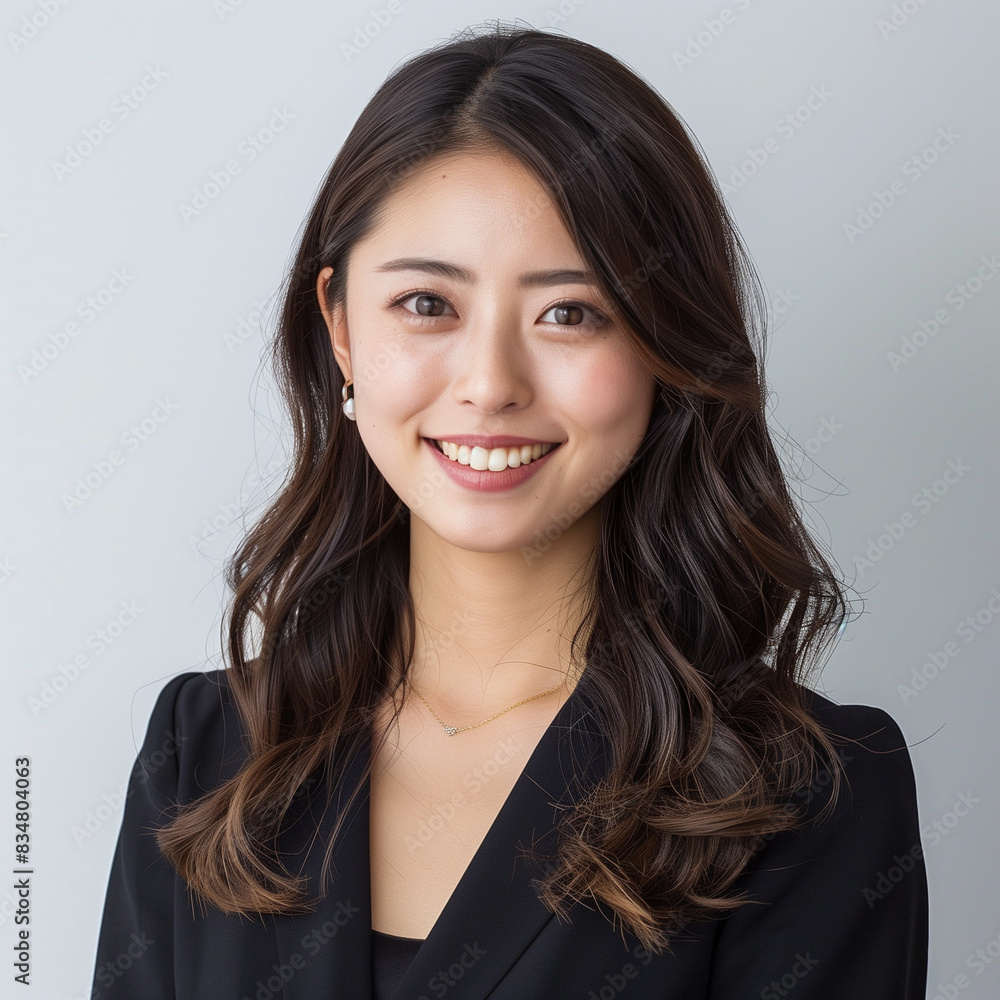 Fototapeta premium Professional Young Woman Smiling in Business Attire