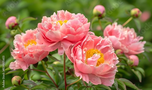 Fototapeta Naklejka Na Ścianę i Meble -  Pink peony flower blossoms in the garden , Generative AI 
