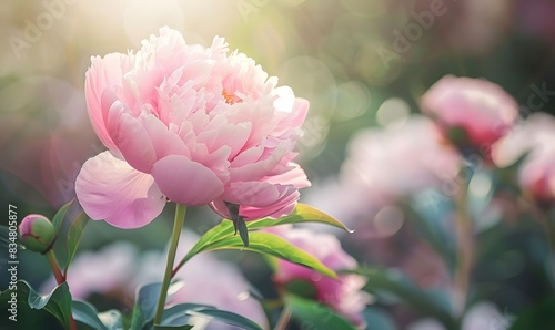 Fototapeta Naklejka Na Ścianę i Meble -  Pink peony flower blossoms in the garden , Generative AI 
