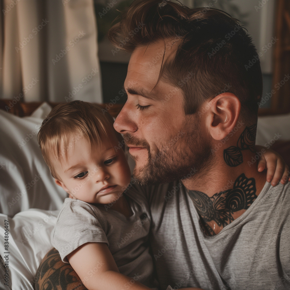 father and his child sharing affectionate moments indoors father and his child sharing affectionate moments indoors