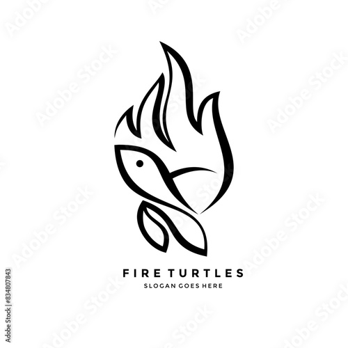 turtle and fire logo design. fire turtle logo vector illustration. creative ideas for logo combinations