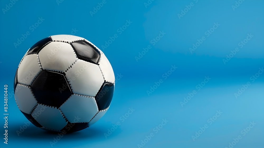 Naklejka premium Soccer Ball on Blue Background A Vivid Symbol of the Beautiful Game