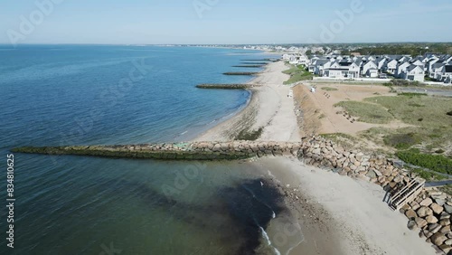 Drone aerial footage of Dennis Port, Nantucket Sound, MA, showing the beach in morning photo