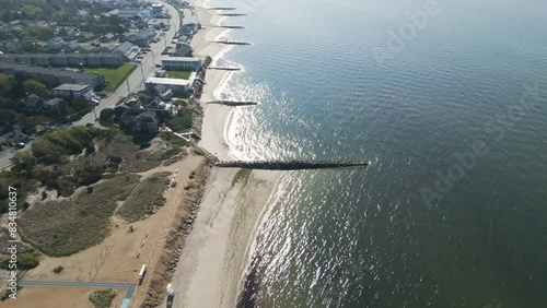 Morning aerial views of the beach in Dennis Port, Nantucket Sound, MA photo