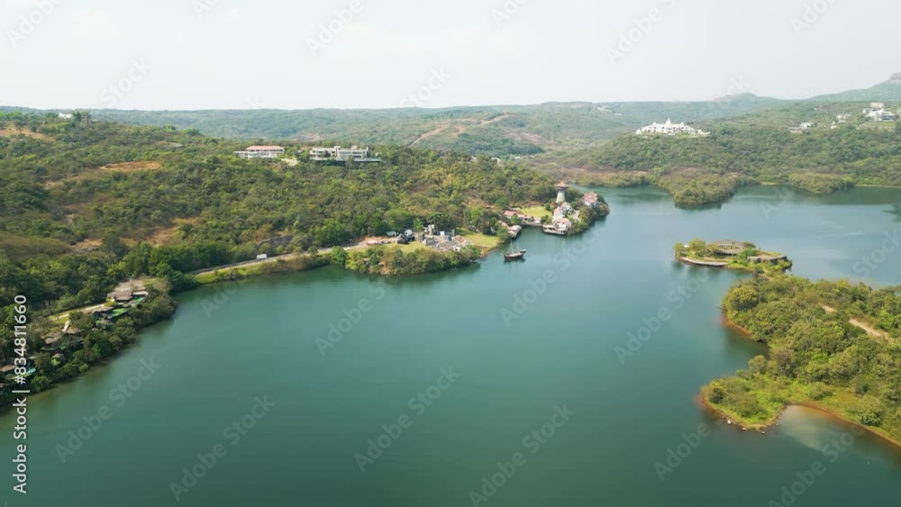 Lake view, Raigarh Fort, drone overview in Aamby Valley City, India, Pune Lake view, Raigarh Fort, drone overview in Aamby Valley City, India, Pune