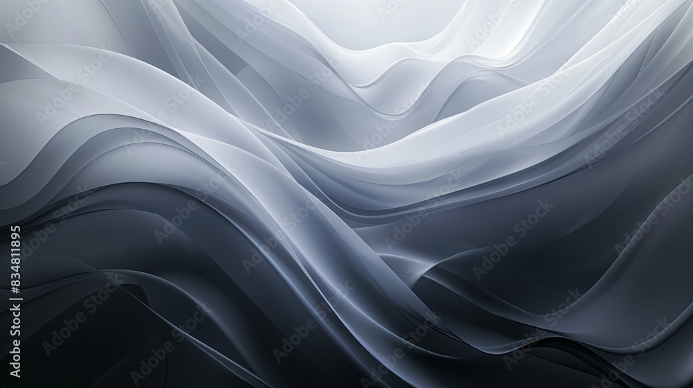 Obraz premium Abstract flow of smooth, layered waves in monochrome tones. Ideal for backgrounds, designs, and creative projects.