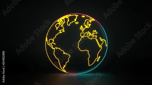 black solid background, a world neon lighted world in middle photo