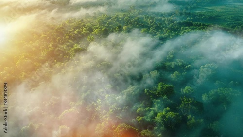Forest, jungle aerial view with some fogs landscape