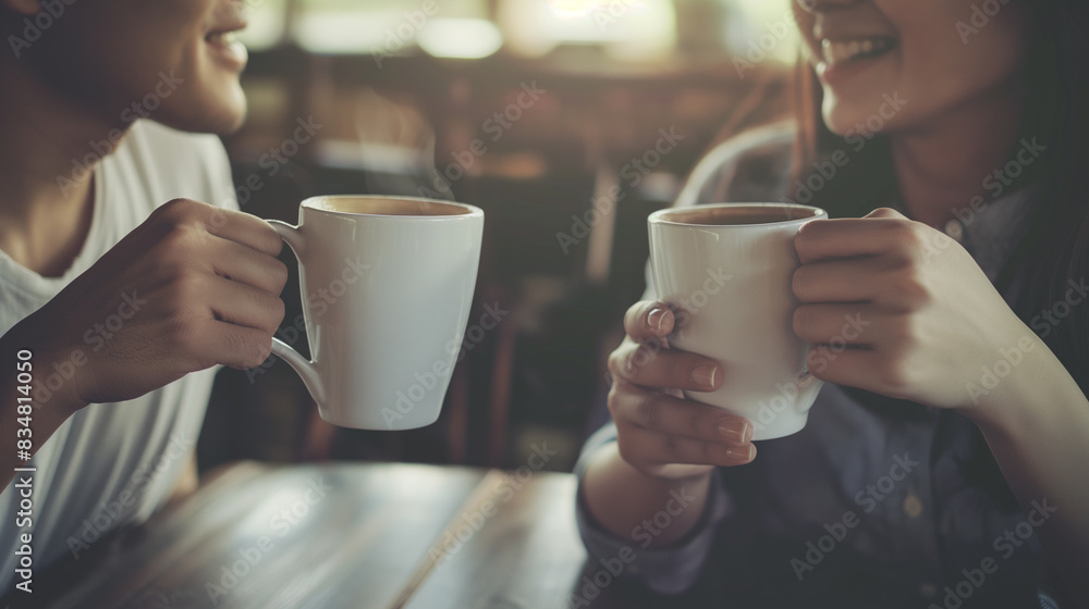 Couple drinking coffee in cafes Couple drinking coffee in cafes