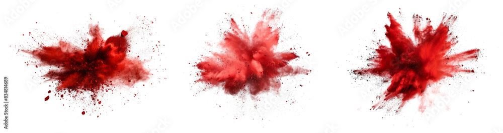 Group of Red color splash explosion of powder with freeze isolated on background, Celebration festive with colorful. Group of Red color splash explosion of powder with freeze isolated on background, Celebration festive with colorful.
