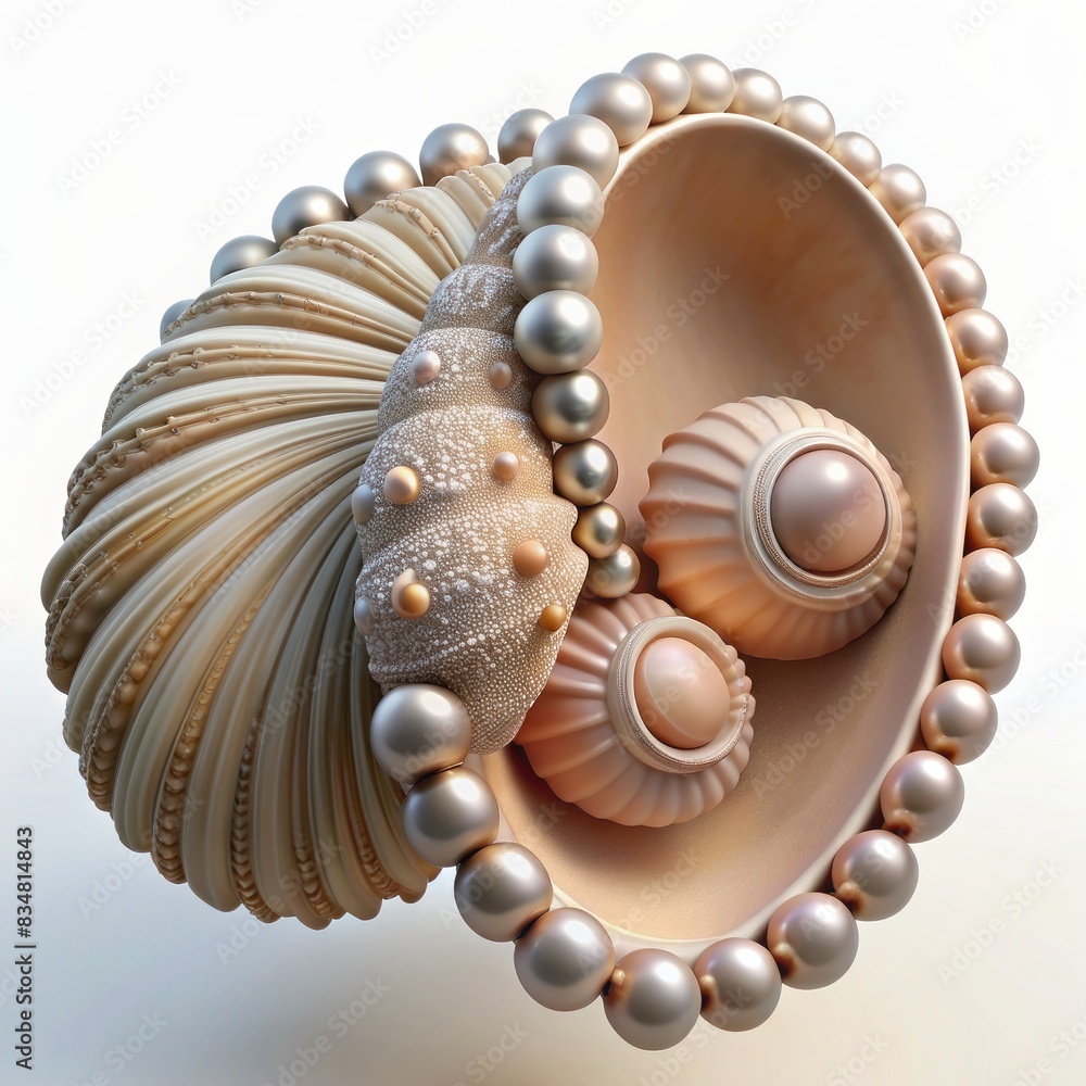 3D Render of a Seashell and Clam Necklace, on isolated white background, Generative AI 3D Render of a Seashell and Clam Necklace, on isolated white background, Generative AI