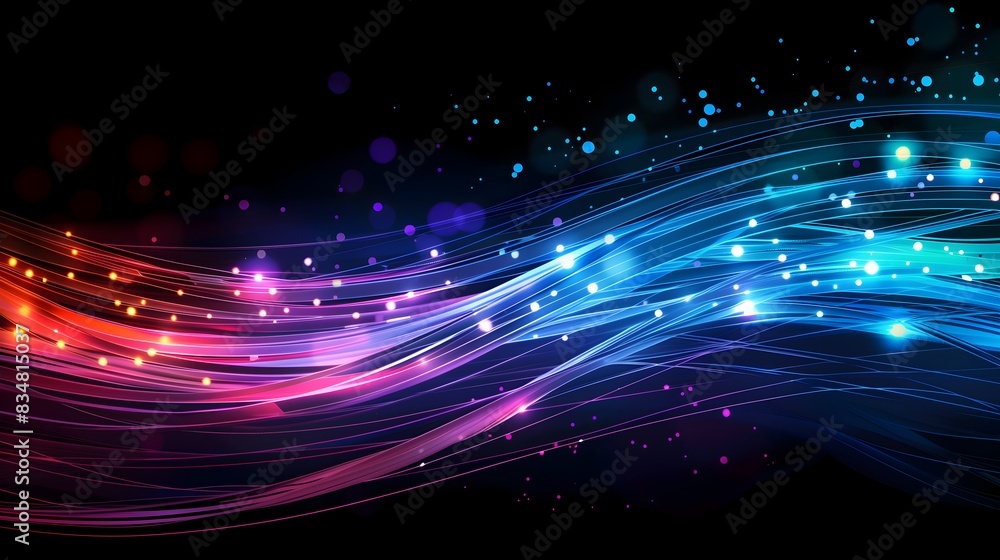 Naklejka premium Colorful Shining Optic Fibers Abstract Illustration on Black Background Wallpaper