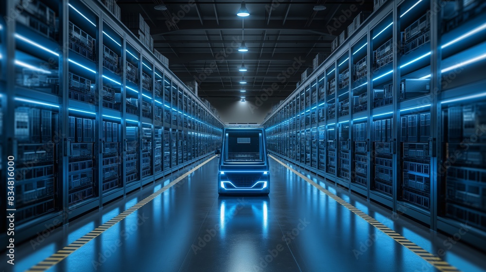 Futuristic server room with glowing blue lights, high-tech data center with servers, advanced technology concept. Futuristic server room with glowing blue lights, high-tech data center with servers, advanced technology concept.