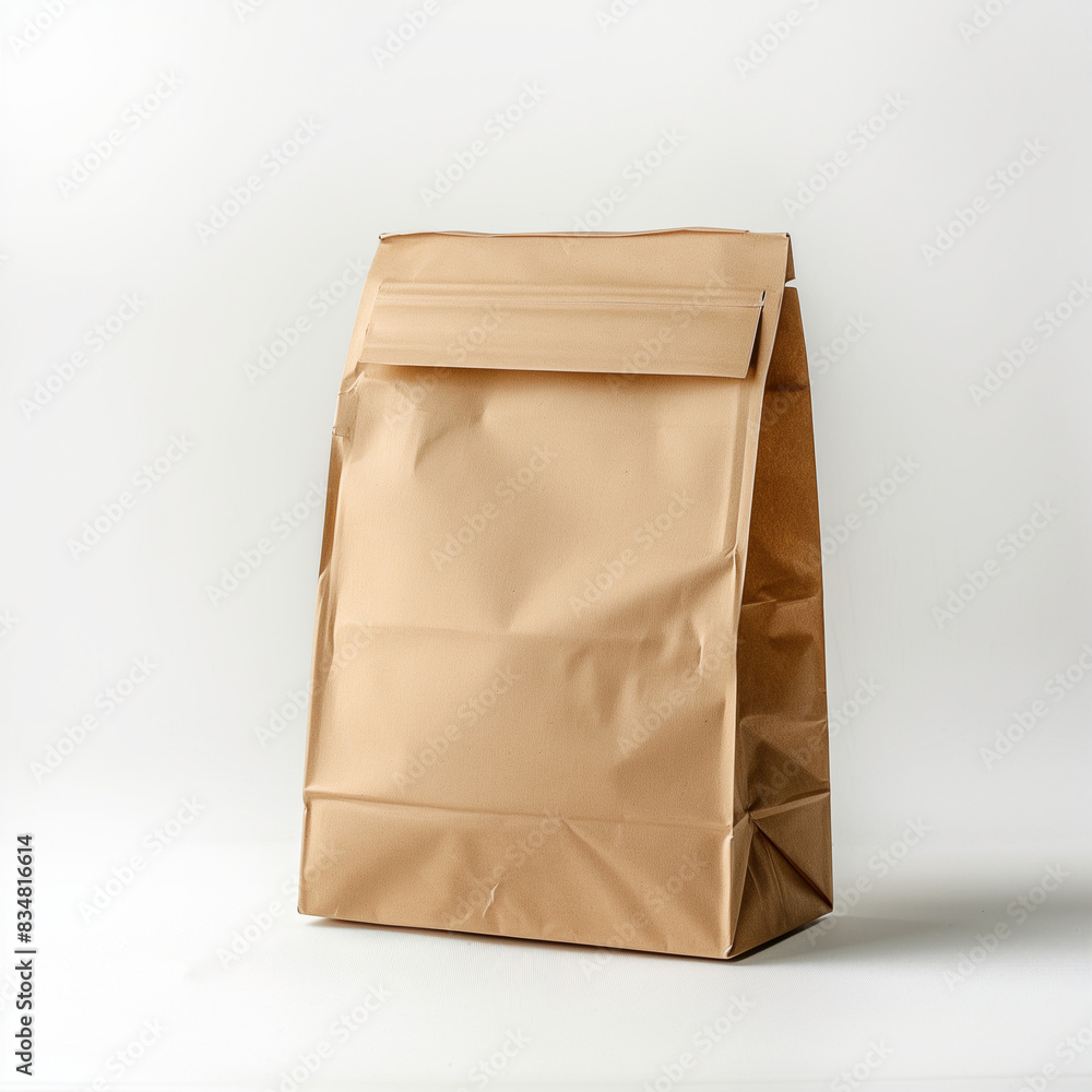 mock up, fresh brown paper bag package folded on top, on white background, Ai generated Images mock up, fresh brown paper bag package folded on top, on white background, Ai generated Images
