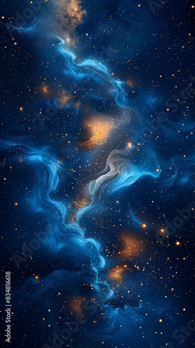 Abstract starry sky background with cosmic blue and gold swirls