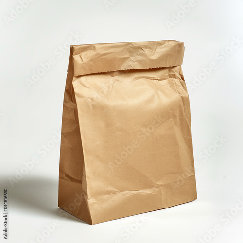 mock up, fresh brown paper bag package folded on top, on white background, Ai generated Images