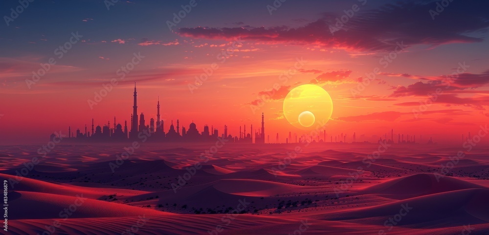 a sunset view of a building in the desert for banner ads a sunset view of a building in the desert for banner ads