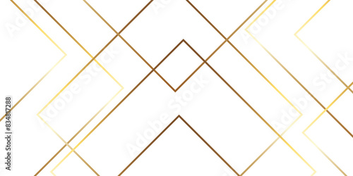 Abstract luxury golden geometric random chaotic lines triangle and square shape in white paper background. Modern seamless technology paper concept backdrop gold line white background.