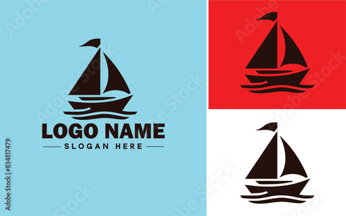 sailboat icon Sailing vessel Yacht Sailcraft flat logo sign symbol editable vector